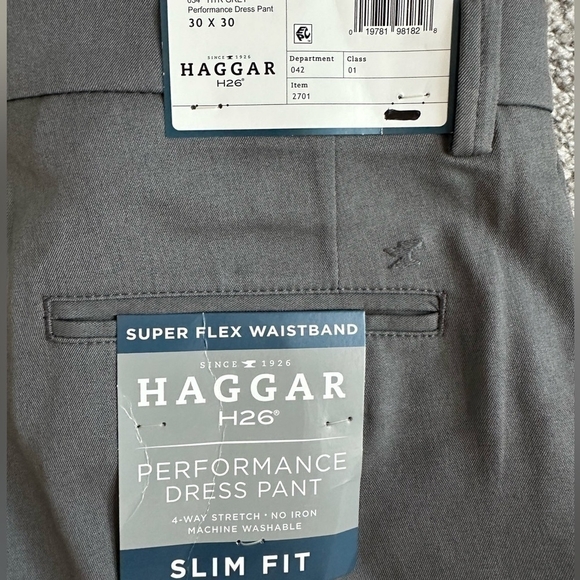 Mens Pants HAGGAR H26 Grey Slim Fit Super Flex Waistband Performance Dress Pants - Picture 8 of 10